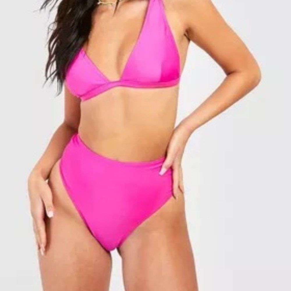 boohoo high waist bikini brief in fuchsia pink size 12